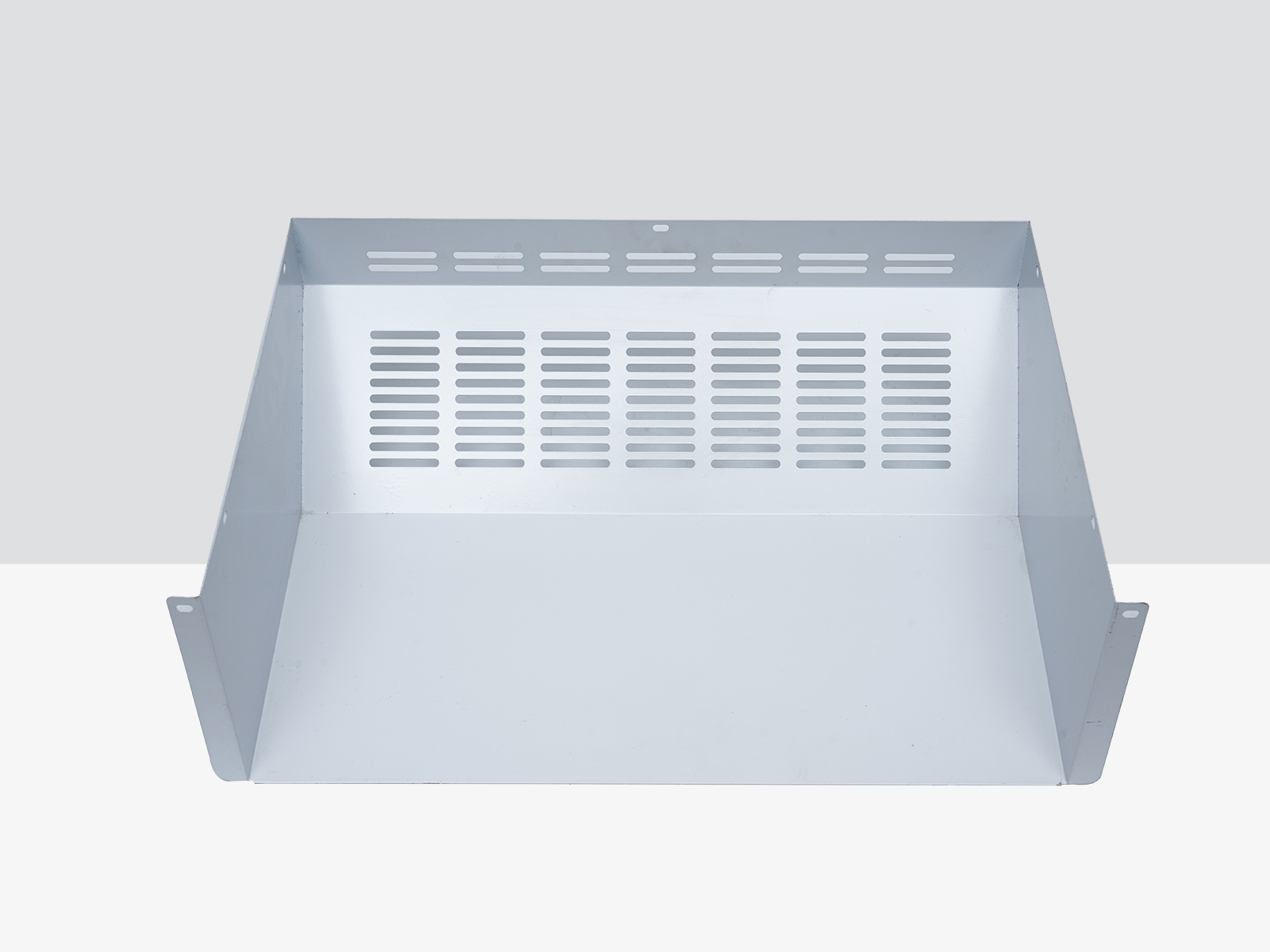 CNC formed sheet metal housing with laser cut ventilation slots - Dingyi precision metal fabrication